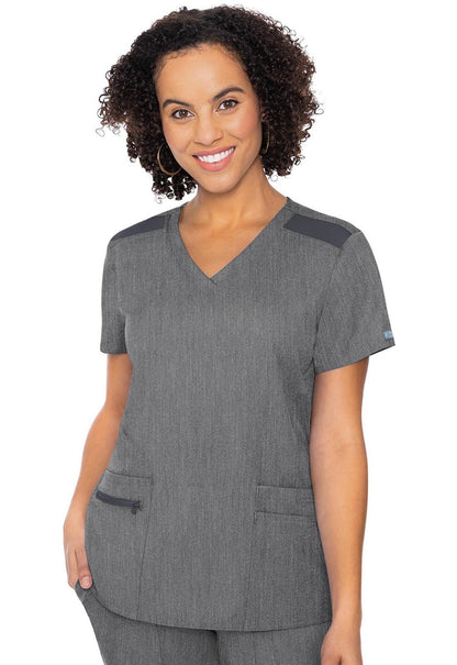 Med Couture Touch V Neck Scrub Top MC7468 in Coral, Hunter, Slate, Teal - Scrubs Select