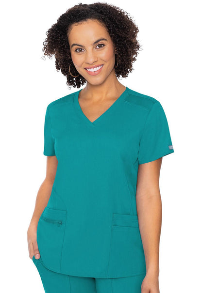 Med Couture Touch V Neck Scrub Top MC7468 in Coral, Hunter, Slate, Teal - Scrubs Select