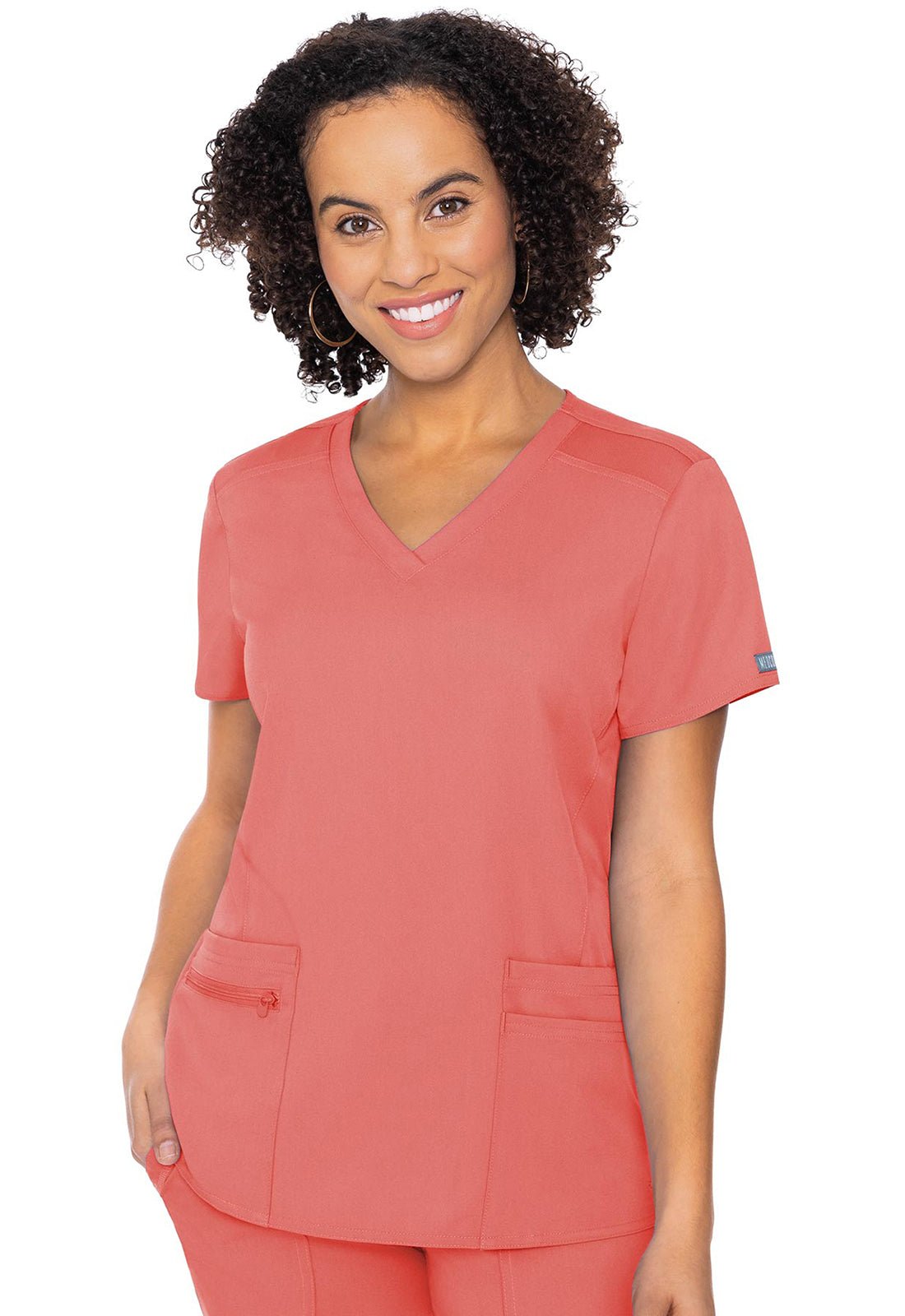 Med Couture Touch V Neck Scrub Top MC7468 in Coral, Hunter, Slate, Teal, Wine - Scrubs Select