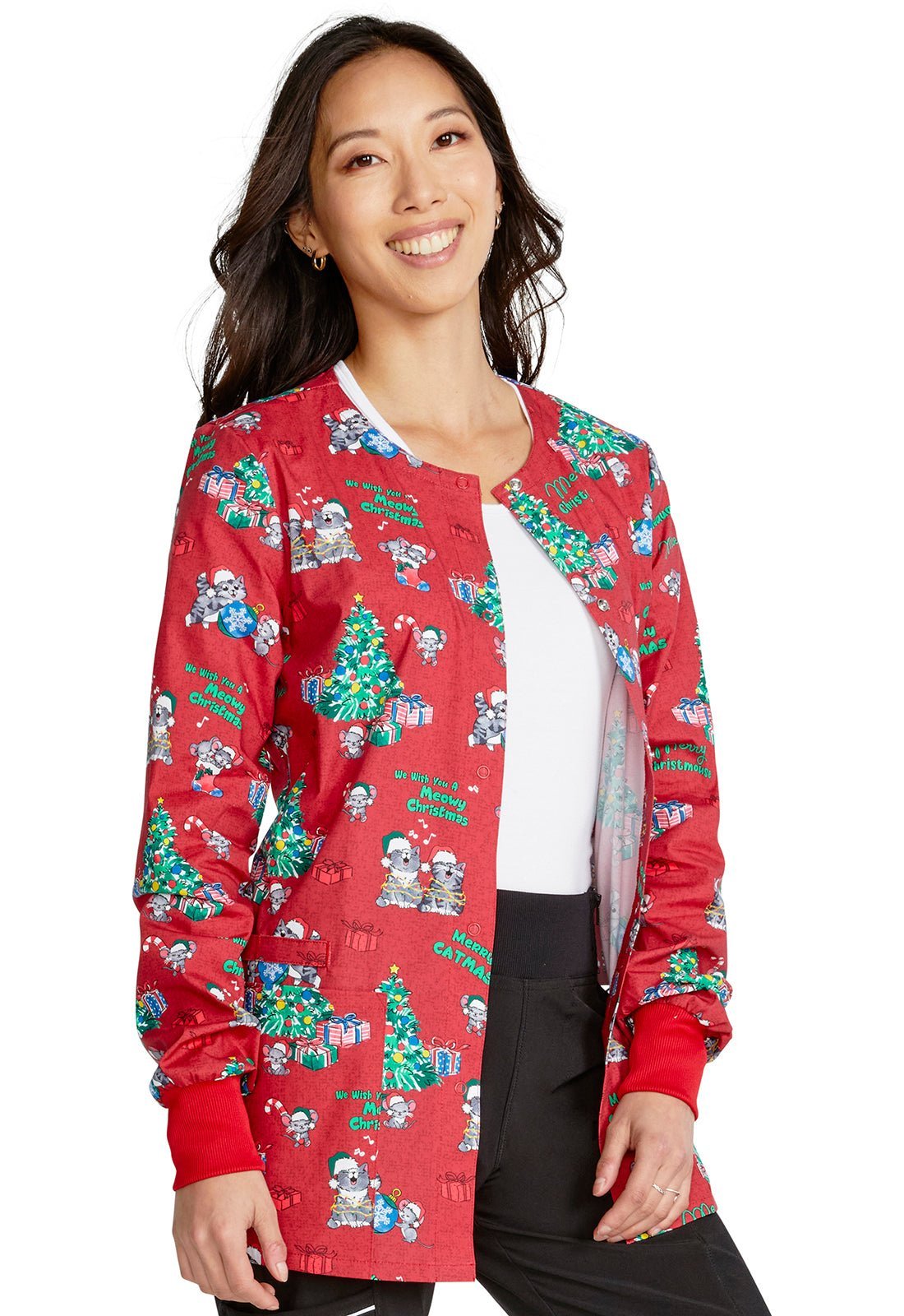 Meowy Christmouse Cherokee Cat Mouse Christmas Warm Up Scrub Jacket CK301 MWCM - Scrubs Select