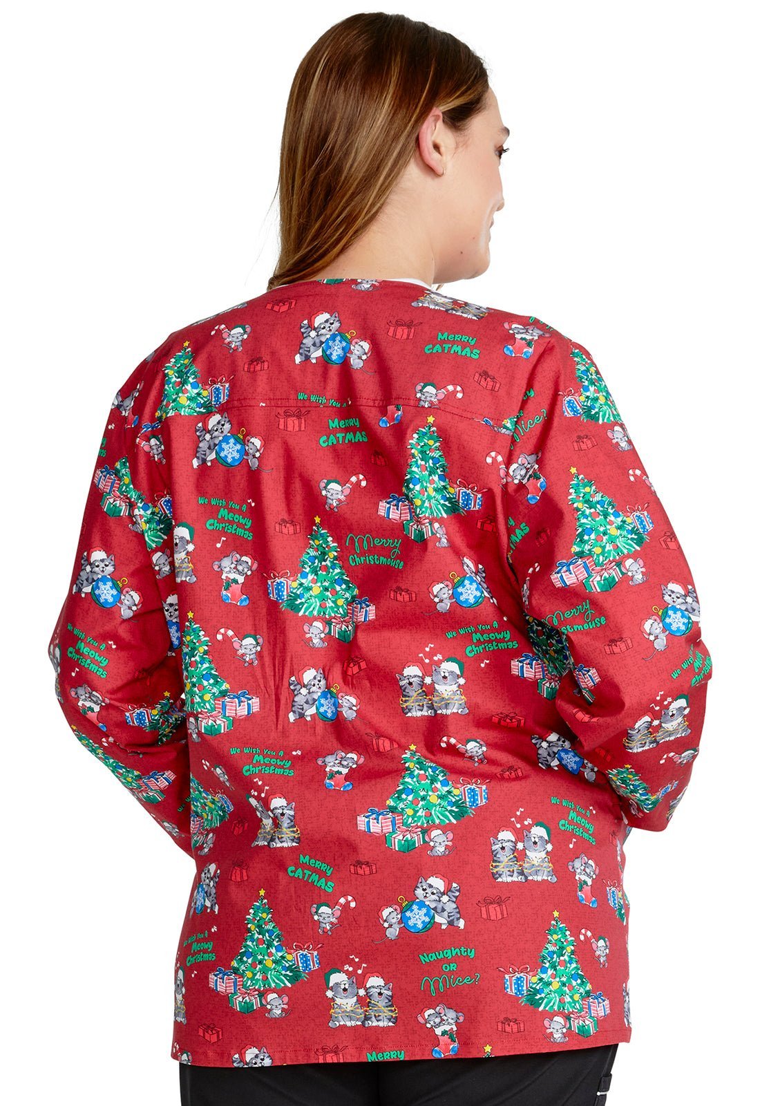 Meowy Christmouse Cherokee Cat Mouse Christmas Warm Up Scrub Jacket CK301 MWCM - Scrubs Select