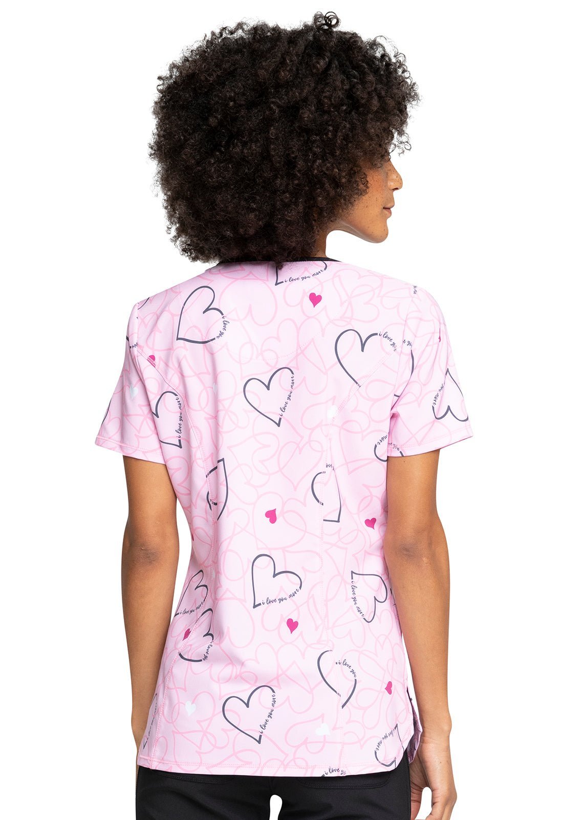 Mickey Minnie Mouse Cherokee Infinity Disney Valentines Print V Neck Scrub Top CK714 MKVM - Scrubs Select