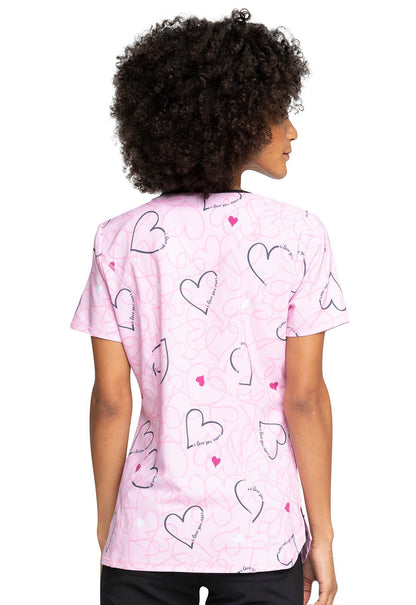 Mickey Minnie Mouse Cherokee Infinity Disney Valentines Print V Neck Scrub Top CK714 MKVM - Scrubs Select