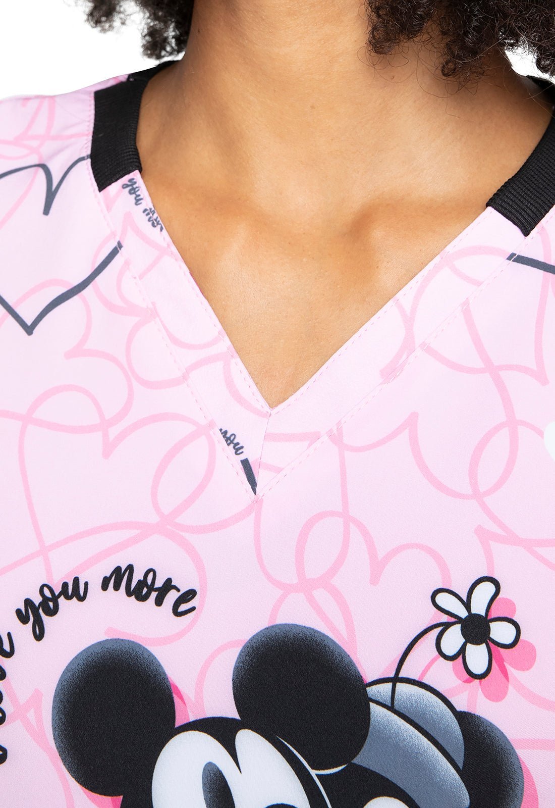 Mickey Minnie Mouse Cherokee Infinity Disney Valentines Print V Neck Scrub Top CK714 MKVM - Scrubs Select