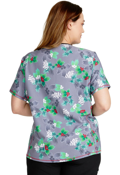 Mickey Minnie Mouse Cherokee Tooniforms Disney Christmas V Neck Top TF783 MKNU - Scrubs Select