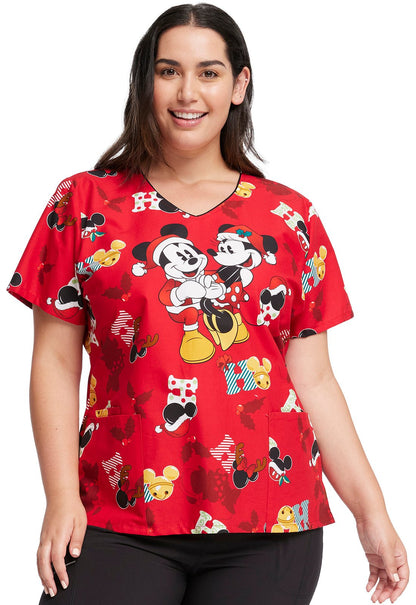 Mickey Minnie Mouse Christmas Tooniforms Disney V Neck Scrub Top TF614 MKKH - Scrubs Select