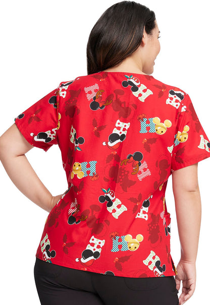 Mickey Minnie Mouse Christmas Tooniforms Disney V Neck Scrub Top TF614 MKKH - Scrubs Select