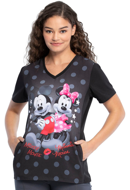 Mickey & Minnie Mouse Tooniforms Licensed Disney V Neck Scrub Top TF627 MKED - Scrubs Select