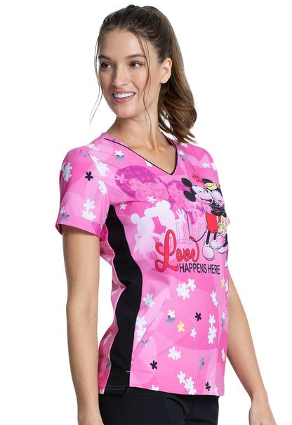 Mickey & Minnie Mouse Tooniforms Licensed Disney Valentines V Neck Scrub Top TF747 MKLH - Scrubs Select