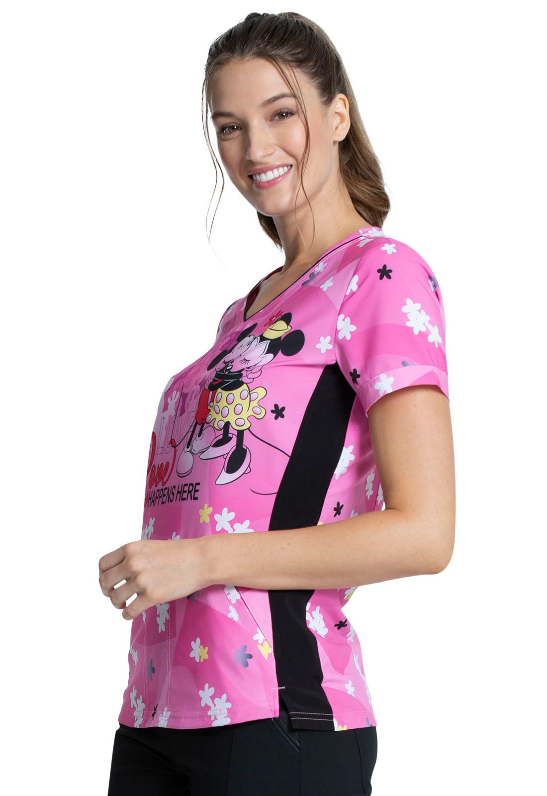 Mickey & Minnie Mouse Tooniforms Licensed Disney Valentines V Neck Scrub Top TF747 MKLH - Scrubs Select