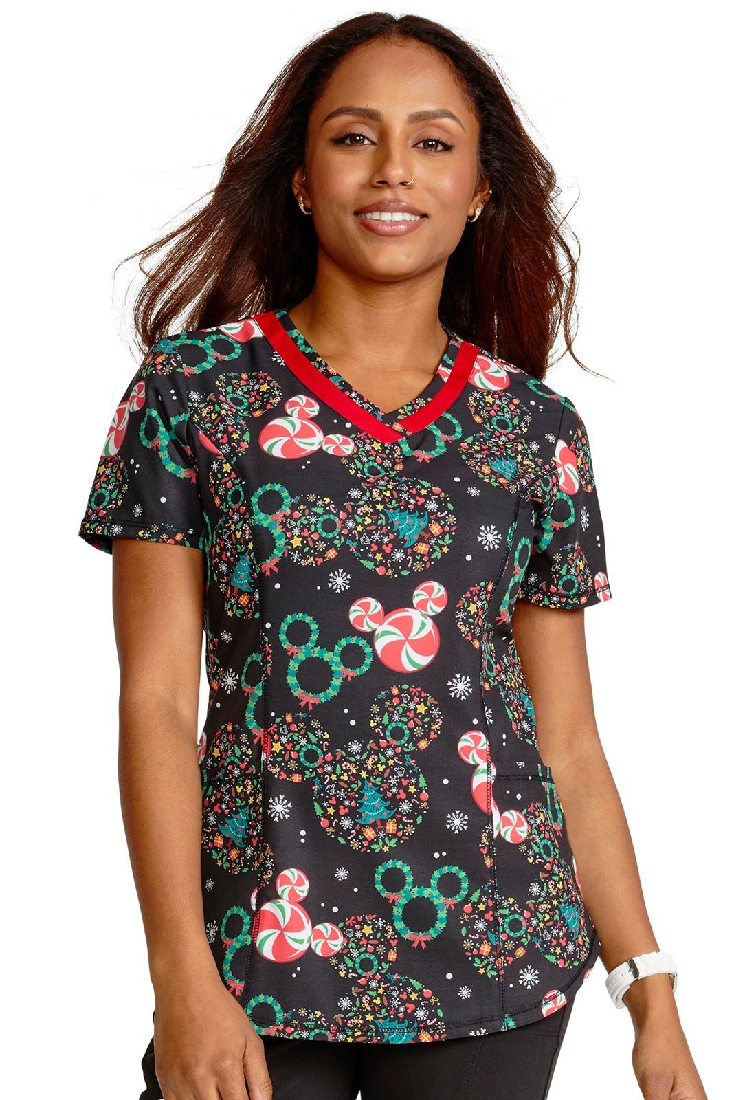 Mickey Mouse Cherokee Tooniforms Disney Christmas V Neck Scrub Top TF769 MKZD - Scrubs Select