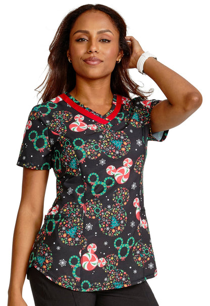 Mickey Mouse Cherokee Tooniforms Disney Christmas V Neck Scrub Top TF769 MKZD - Scrubs Select