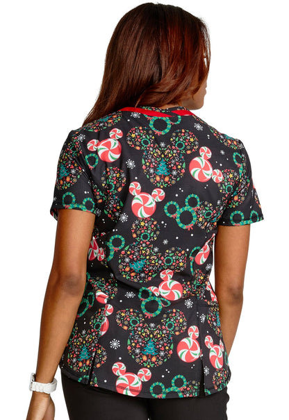 Mickey Mouse Cherokee Tooniforms Disney Christmas V Neck Scrub Top TF769 MKZD - Scrubs Select