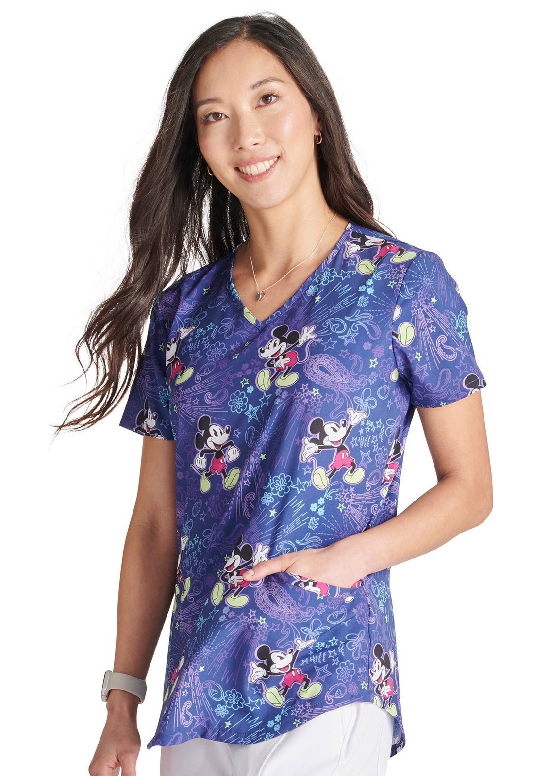 Mickey Mouse Cherokee Tooniforms Disney Licensed V Neck Scrub Top TF737 MKBN - Scrubs Select