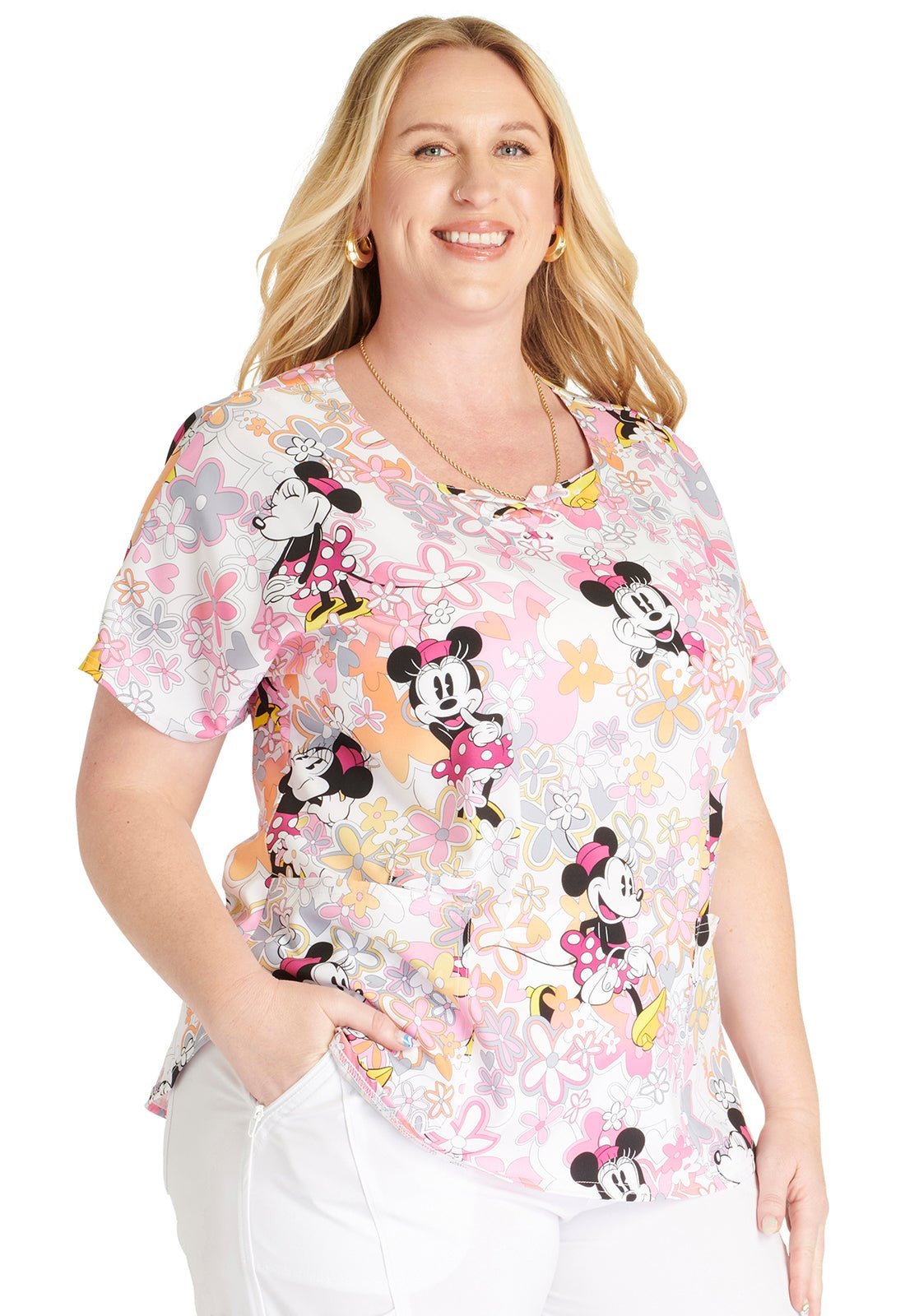 Minnie Mouse Cherokee Tooniforms Disney Round Neck Scrub Top TF787 MNFV - Scrubs Select
