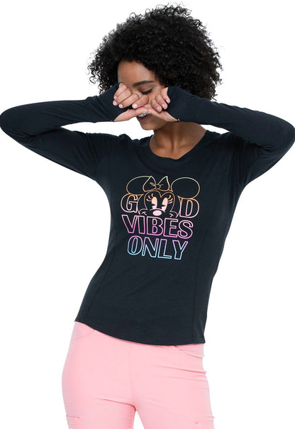 Minnie Mouse Print Long Sleeve Knit Tee HS801 MNGV - Scrubs Select