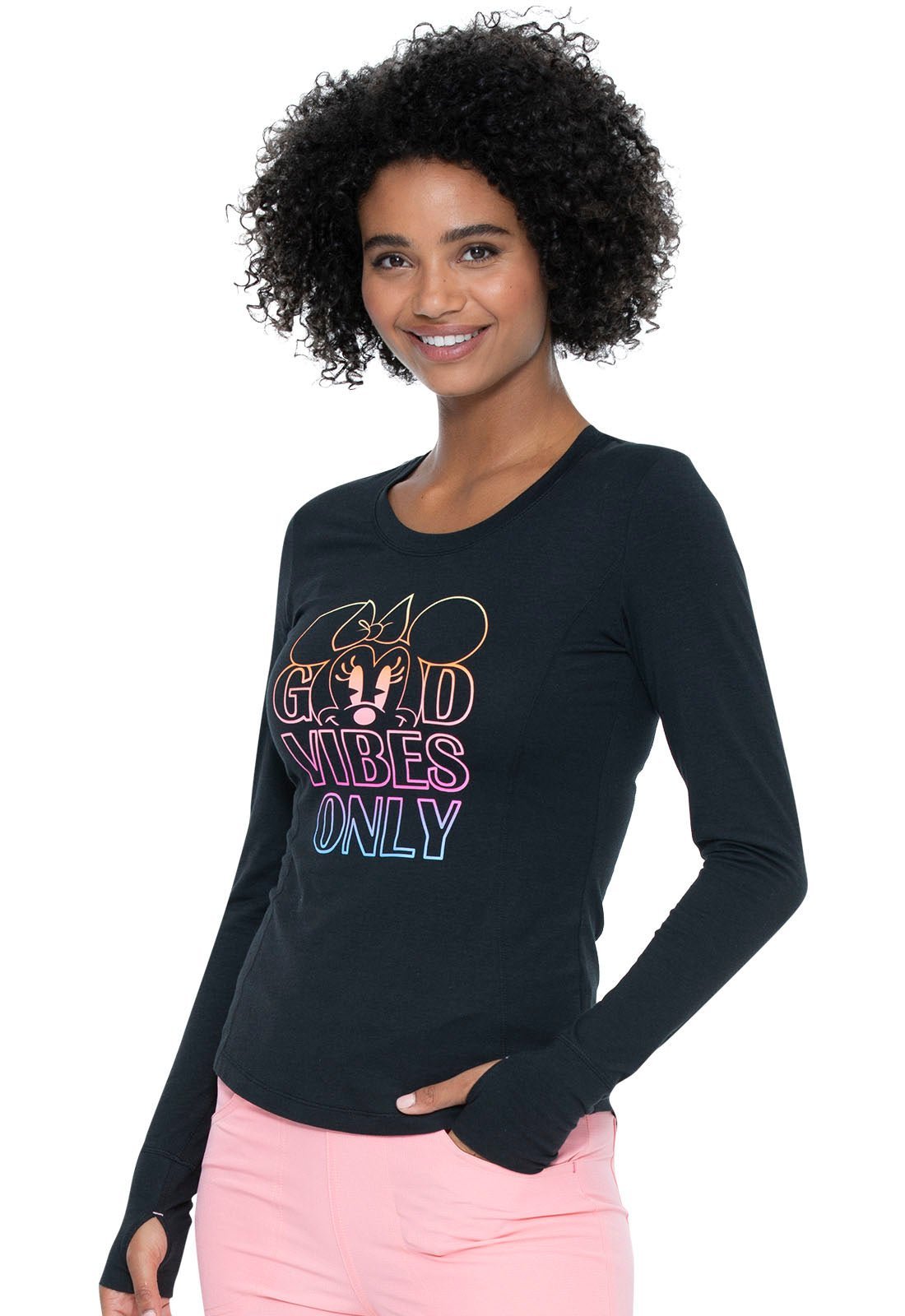 Minnie Mouse Print Long Sleeve Knit Tee HS801 MNGV - Scrubs Select