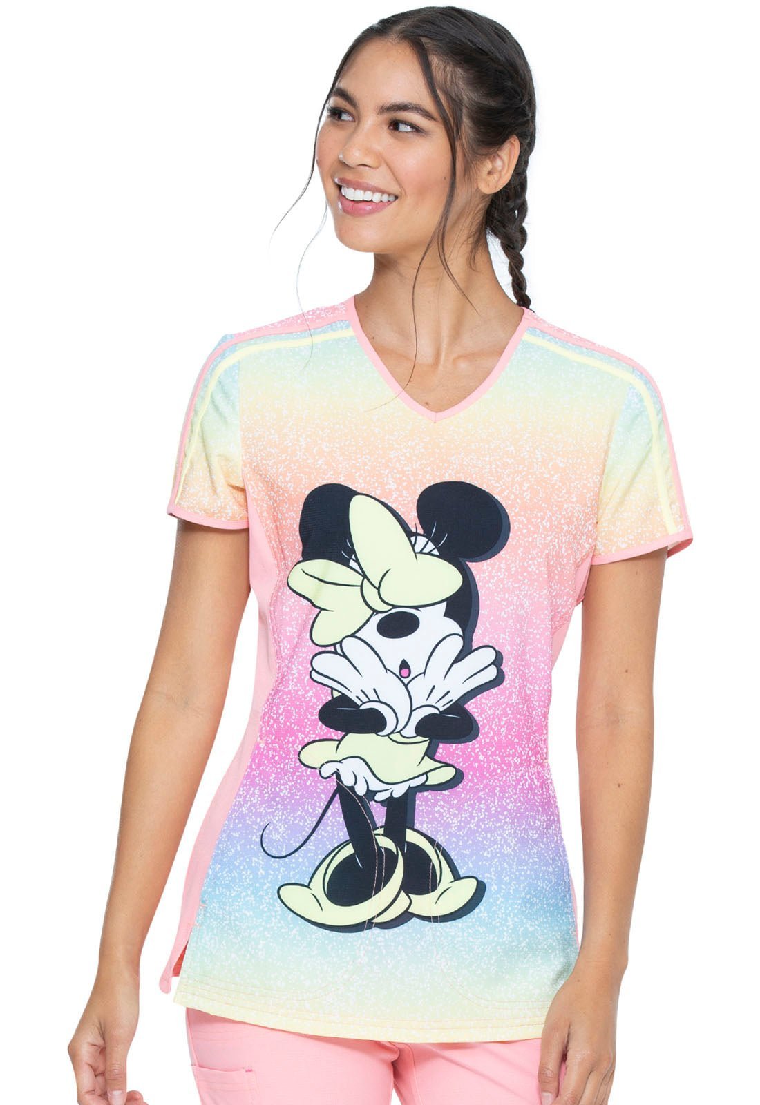 Minnie Mouse Print V Neck Scrub Top HS796 MNSP - Scrubs Select