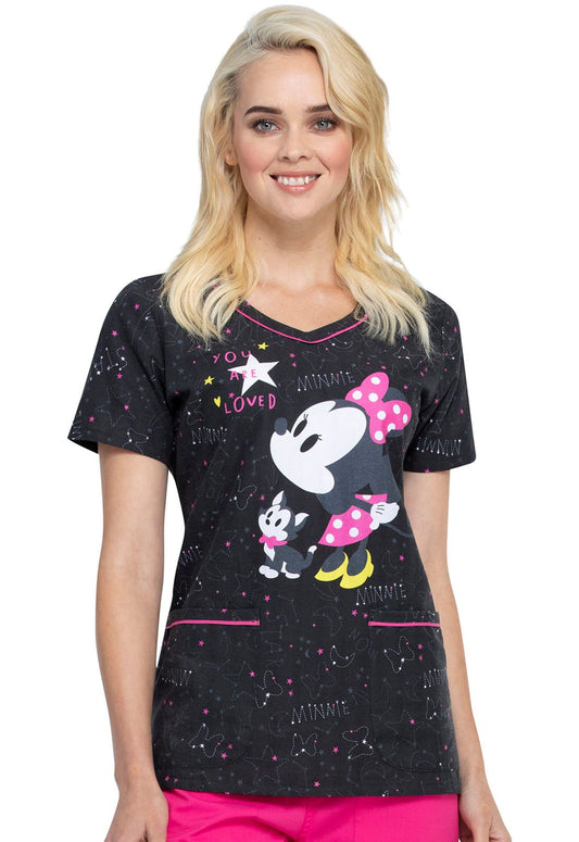 Minnie Mouse Tooniforms Licensed Disney V Neck Scrub Top TF634 MNYL - Scrubs Select