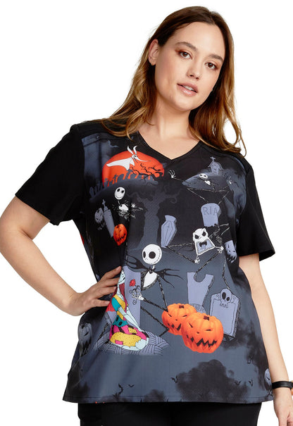 Nightmare Before Christmas Cherokee Tooniforms Disney V Neck Scrub Top TF745 NCGS - Scrubs Select