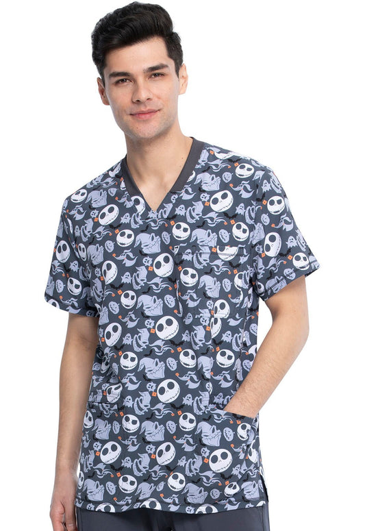 Nightmare Before Christmas Tooniforms Disney Men's V Neck Scrub Top TF725 NCOW - Scrubs Select
