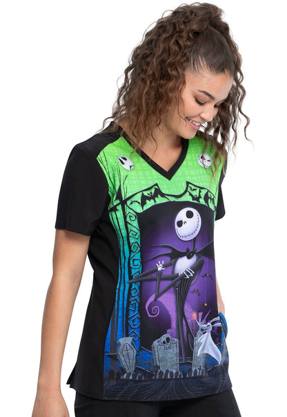 Nightmare Before Christmas Tooniforms Licensed Disney V Neck Scrub Top TF637 NCAZ - Scrubs Select