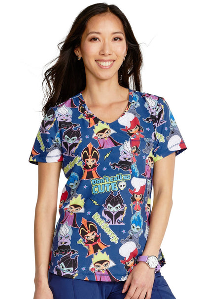 Not Sorry Cherokee Tooniforms Disney Villains Rounded V Neck Scrub Top TF786 VISN - Scrubs Select
