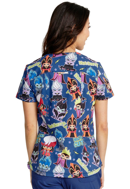 Not Sorry Cherokee Tooniforms Disney Villains Rounded V Neck Scrub Top TF786 VISN - Scrubs Select