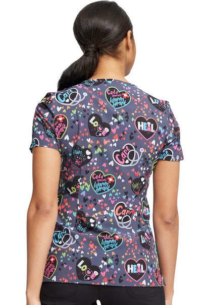 Nurse Cherokee Print V Neck Scrub Top CK678 WOHT - Scrubs Select