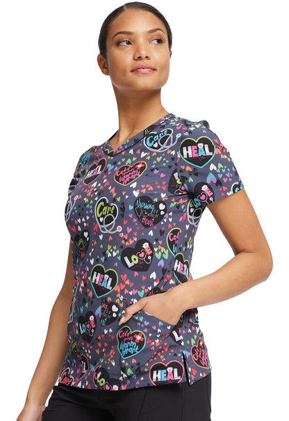 Nurse Cherokee Print V Neck Scrub Top CK678 WOHT - Scrubs Select
