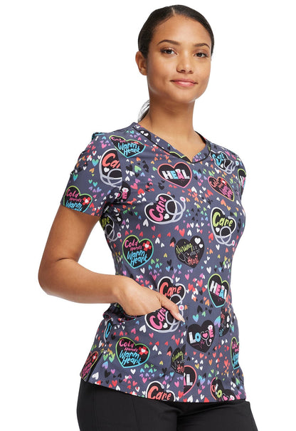 Nurse Cherokee Print V Neck Scrub Top CK678 WOHT - Scrubs Select