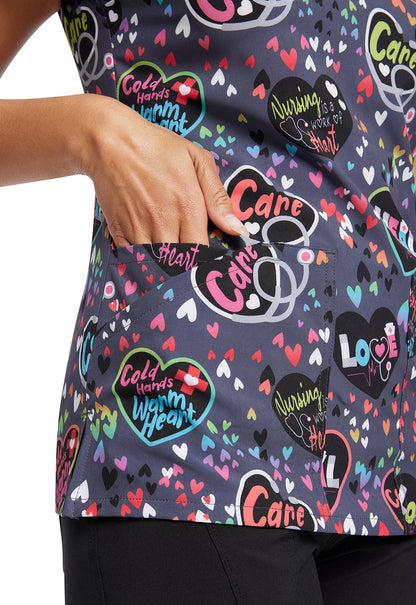 Nurse Cherokee Print V Neck Scrub Top CK678 WOHT - Scrubs Select