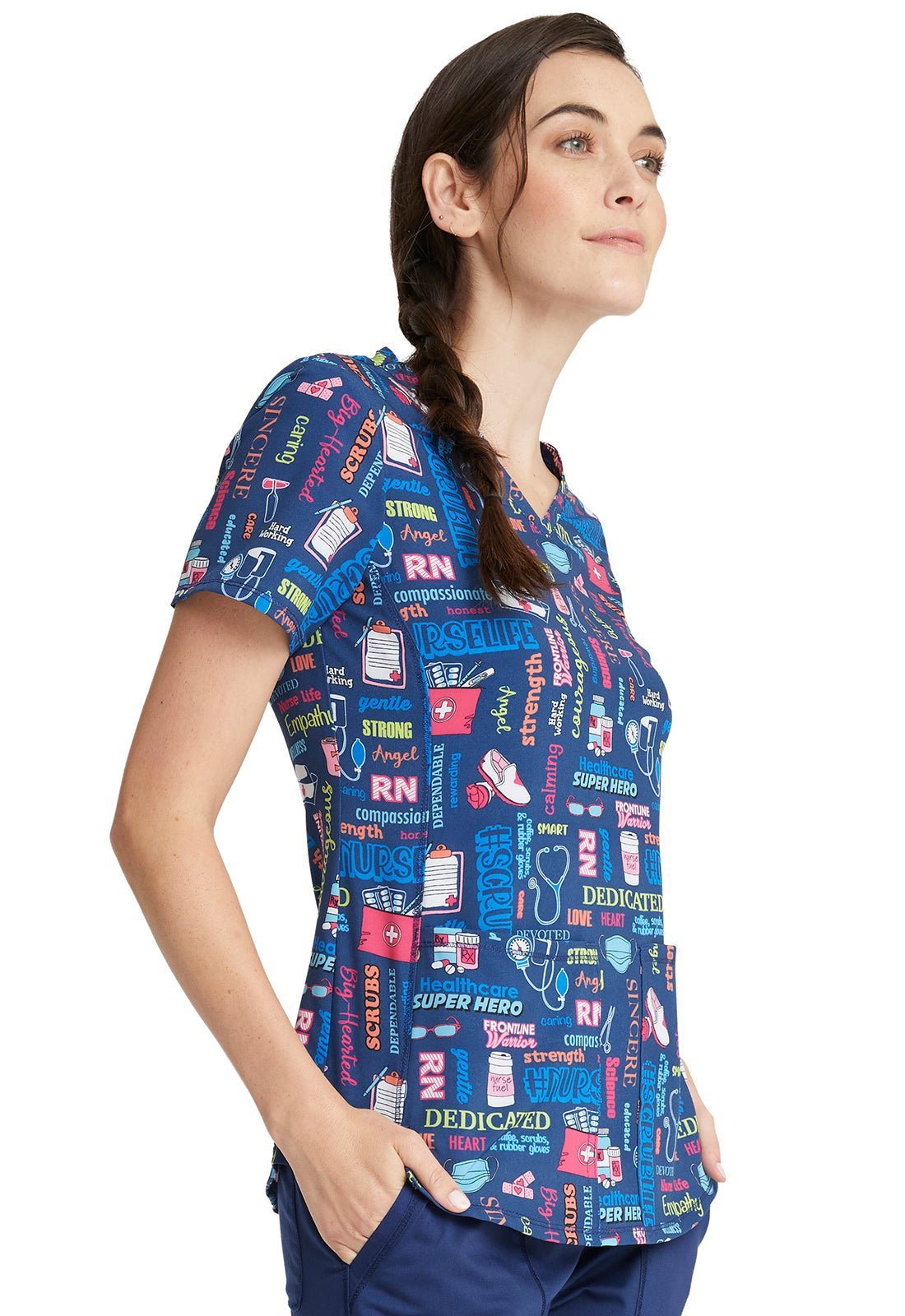 Nurse Cherokee Print V Neck Scrub Top CK703 SULF - Scrubs Select