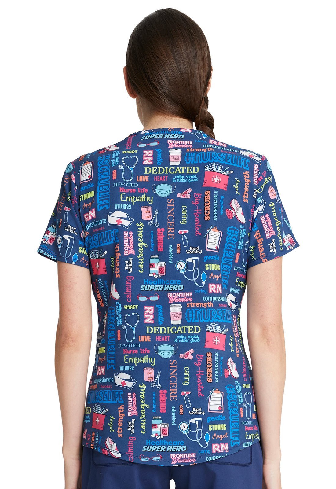 Nurse Cherokee Print V Neck Scrub Top CK703 SULF - Scrubs Select