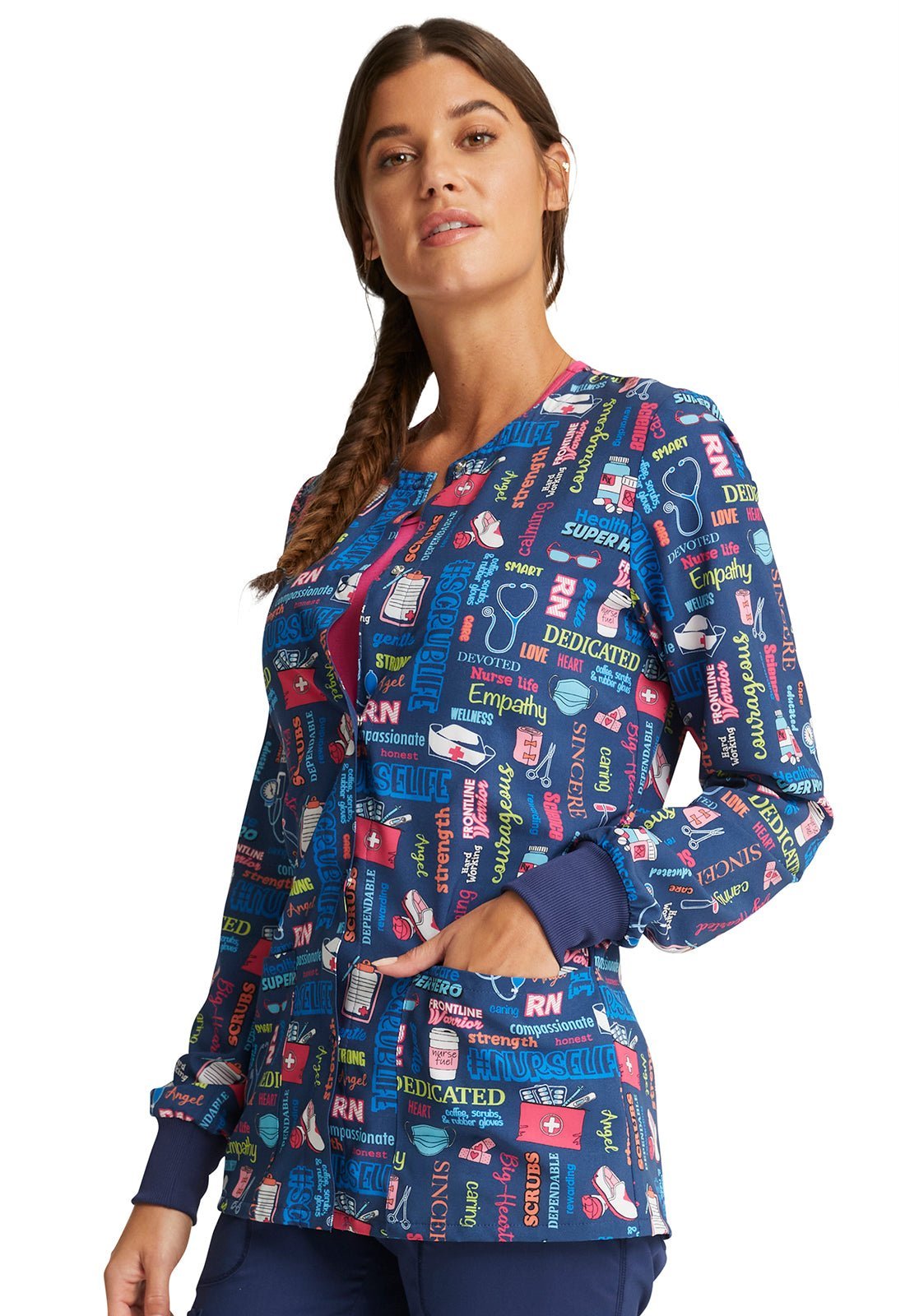 Nurse Cherokee Print Warm Up Scrub Jacket CK321 SULF - Scrubs Select
