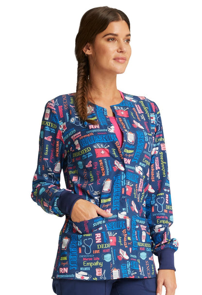 Nurse Cherokee Print Warm Up Scrub Jacket CK321 SULF - Scrubs Select