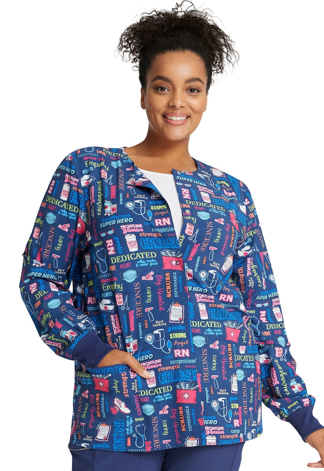 Nurse Cherokee Print Warm Up Scrub Jacket CK321 SULF - Scrubs Select