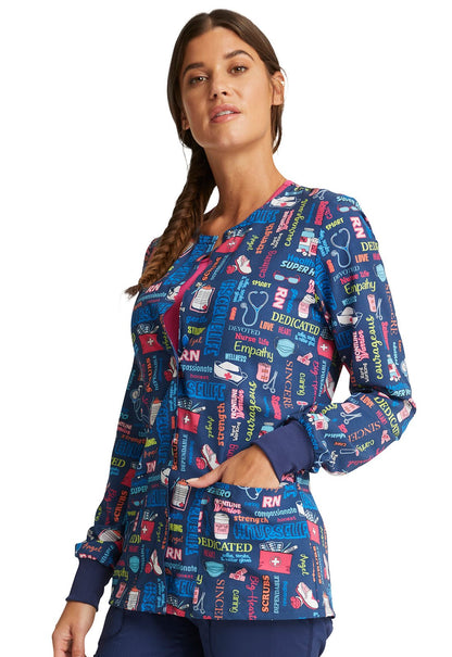 Nurse Cherokee Print Warm Up Scrub Jacket CK321 SULF - Scrubs Select