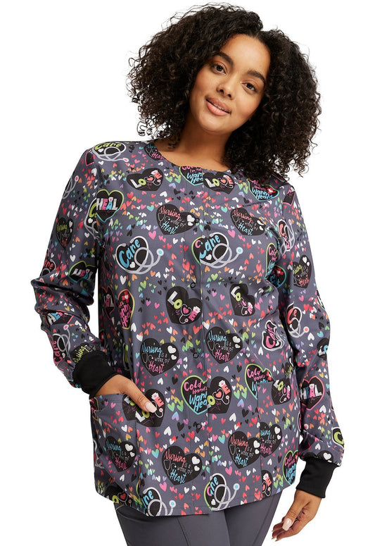 Nurse Cherokee Print Warm Up Scrub Jacket CK321 WOHT - Scrubs Select