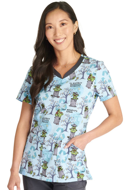 Oscar Cherokee Tooniforms Sesame Street V Neck Scrub Top TF671 SWCL - Scrubs Select