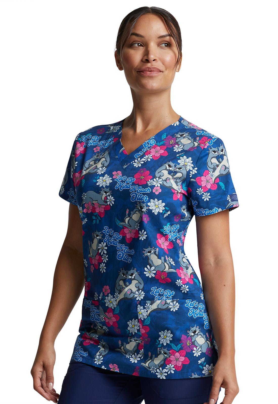 Otter Dickies EDS Print V Neck Scrub Top DK704 BIEO - Scrubs Select