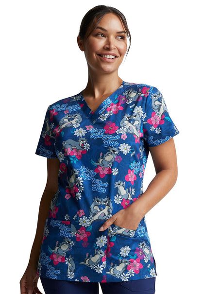 Otter Dickies EDS Print V Neck Scrub Top DK704 BIEO - Scrubs Select
