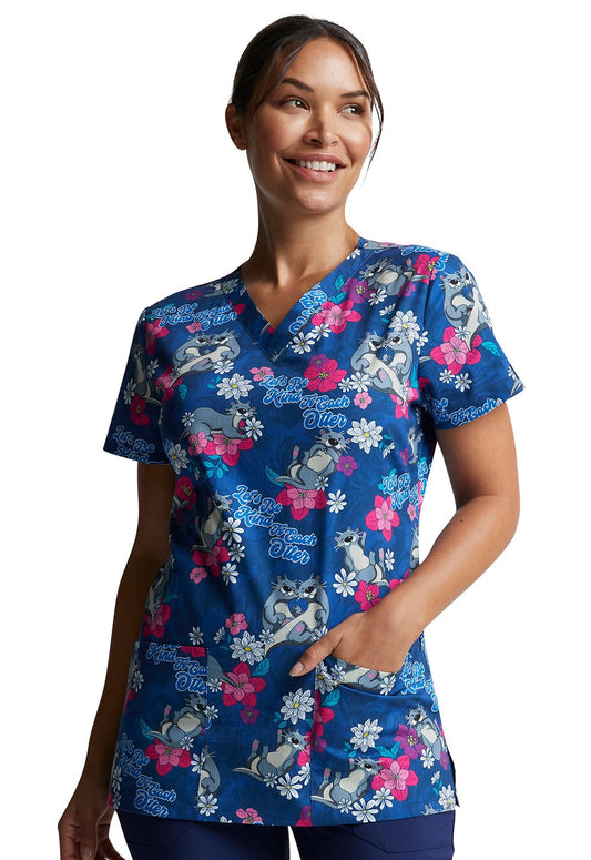 Otter Dickies EDS Print V Neck Scrub Top DK704 BIEO - Scrubs Select