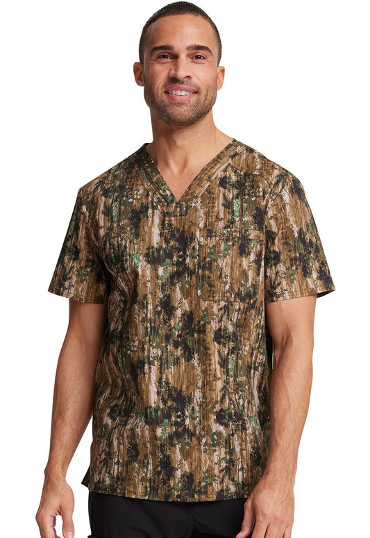 Outdoor Print Cherokee Scrubs Men's V Neck Top CK692 ODLF - Scrubs Select