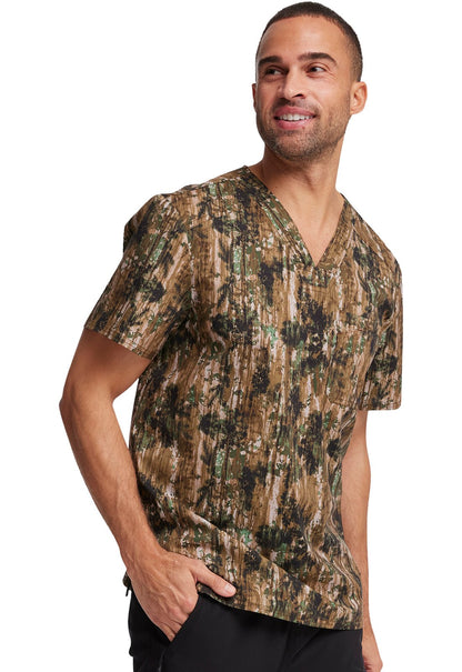 Outdoor Print Cherokee Scrubs Men's V Neck Top CK692 ODLF - Scrubs Select