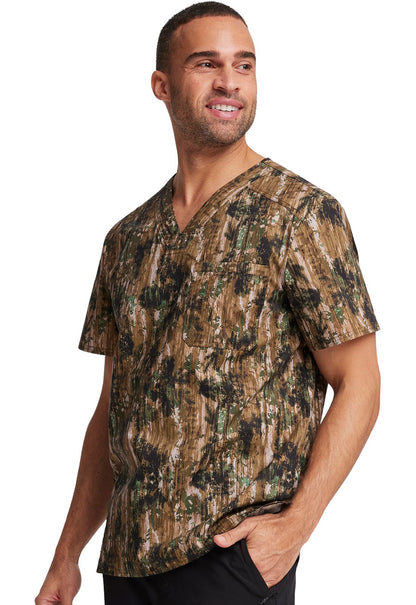 Outdoor Print Cherokee Scrubs Men's V Neck Top CK692 ODLF - Scrubs Select