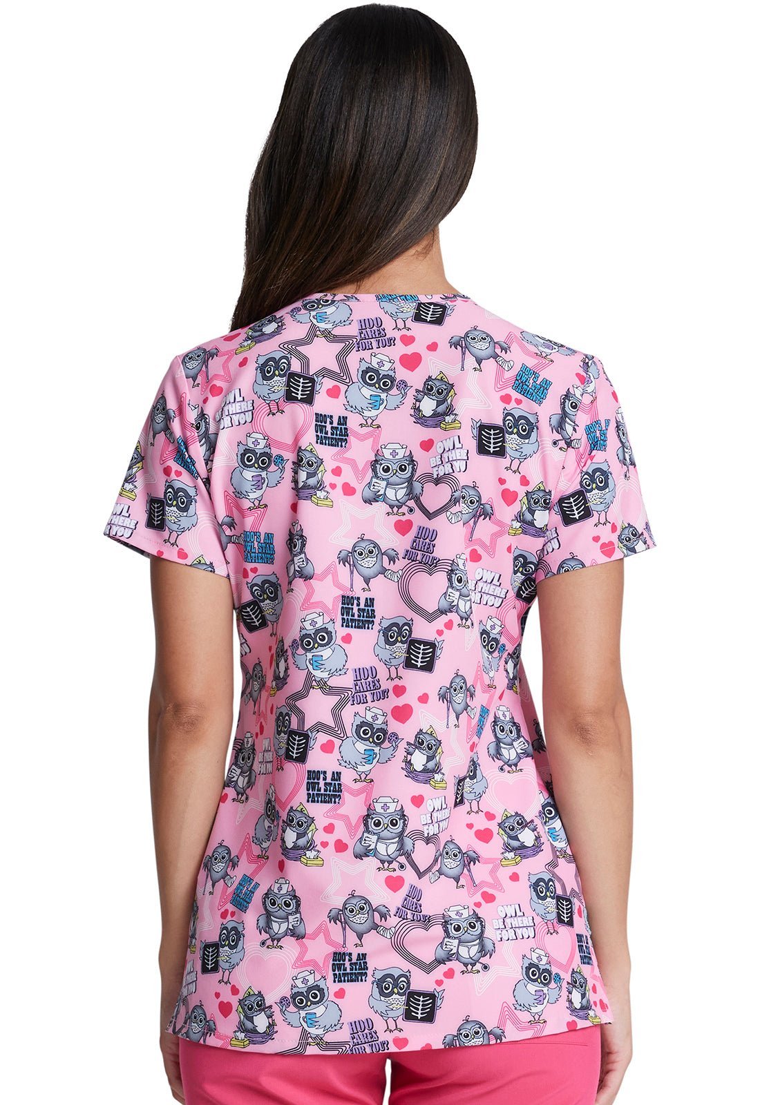 Owl Nurse Dickies EDS Print V Neck Scrub Top DK717 HOCU - Scrubs Select