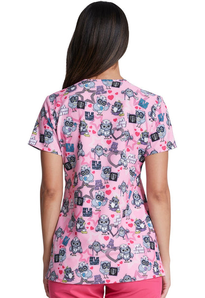 Owl Nurse Dickies EDS Print V Neck Scrub Top DK717 HOCU - Scrubs Select
