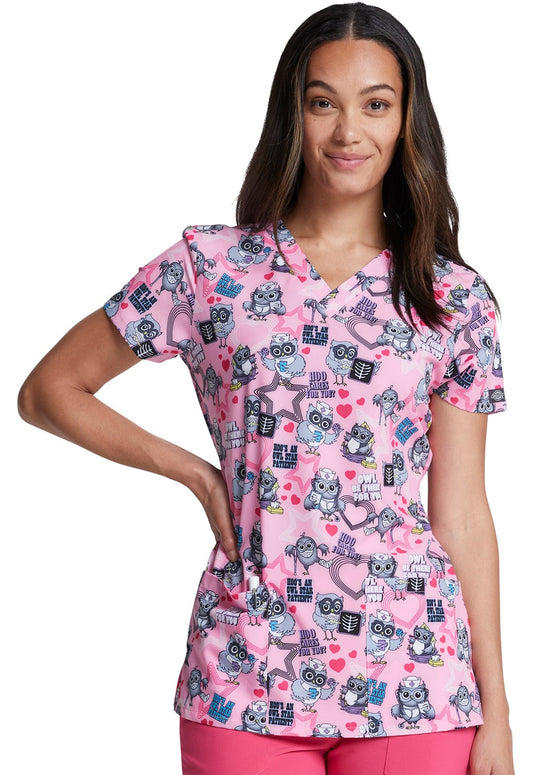 Owl Nurse Dickies EDS Print V Neck Scrub Top DK717 HOCU - Scrubs Select