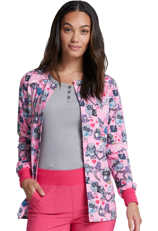 Owl Nurse Dickies Print Snap Front Scrub Jacket DK309 HOCU - Scrubs Select